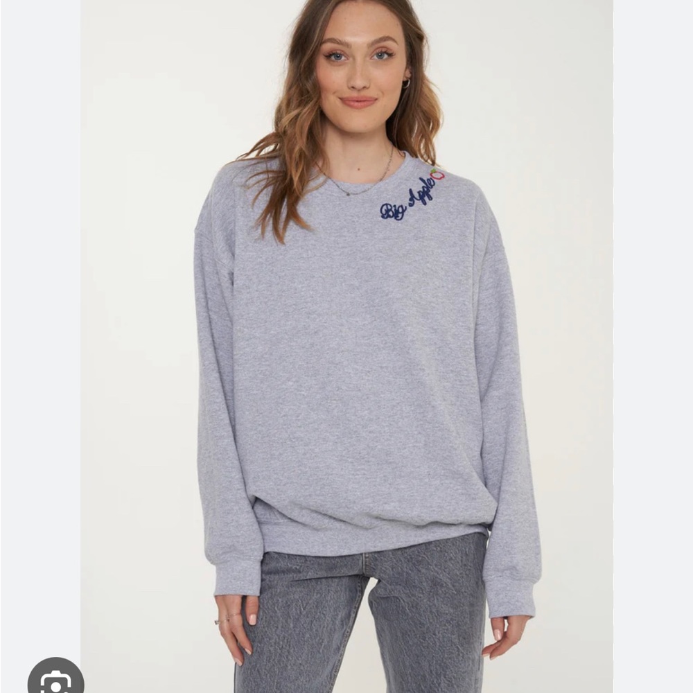 NWT Project Social T Big Apple Embroidered Oversized Cozy Sweatshirt Sweater